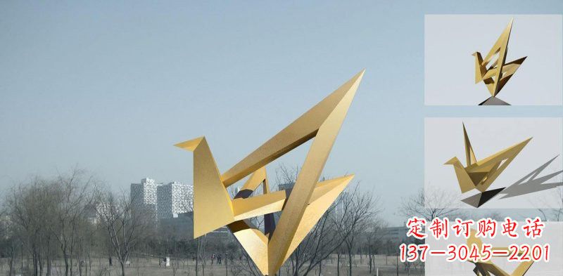 湖南城市不锈钢折纸丹顶鹤雕塑
