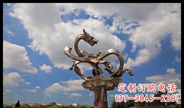 湖南城市抽象双龙雕塑