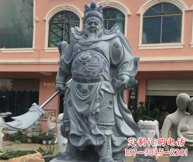湖南持刀武财神关公石雕 (2)