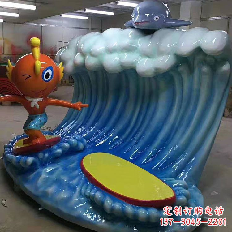 湖南冲浪玻璃钢海豚雕塑