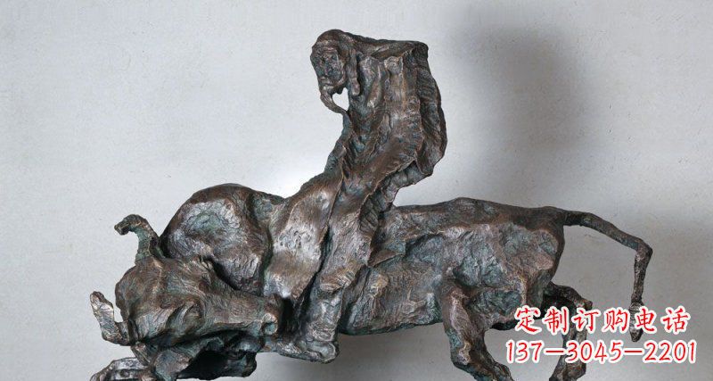 湖南抽象的骑牛人物公园动物铜雕