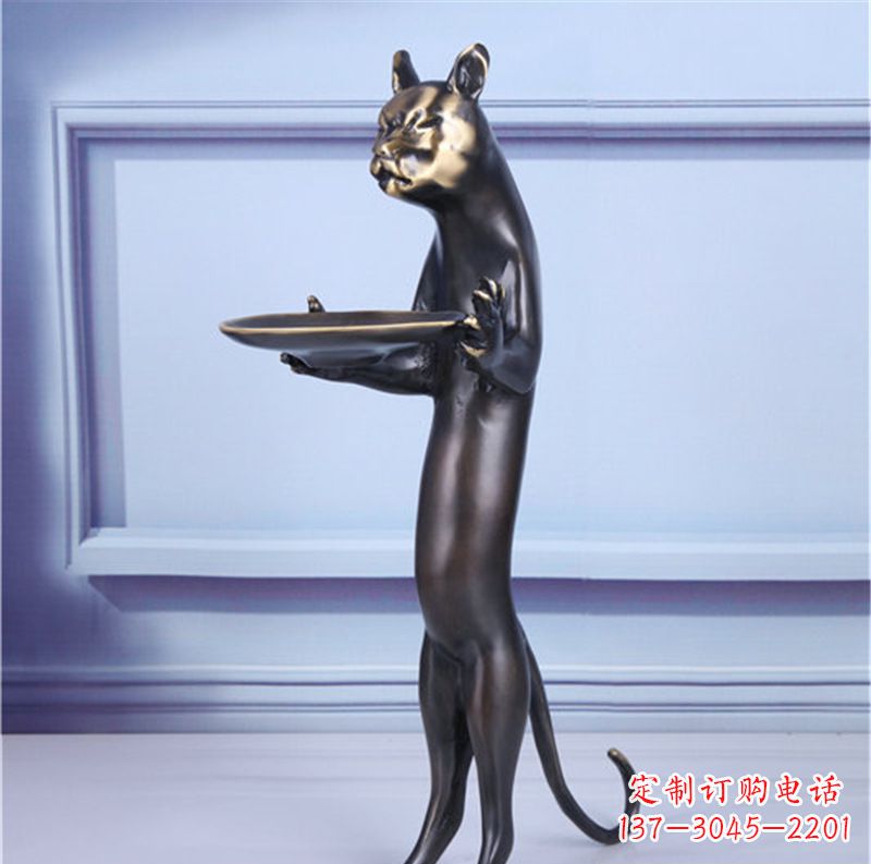 湖南抽象动物猫铜雕