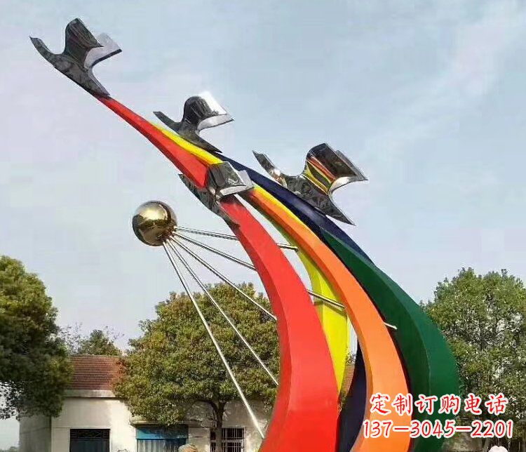 湖南抽象和平鸽和太阳校园不锈钢雕塑