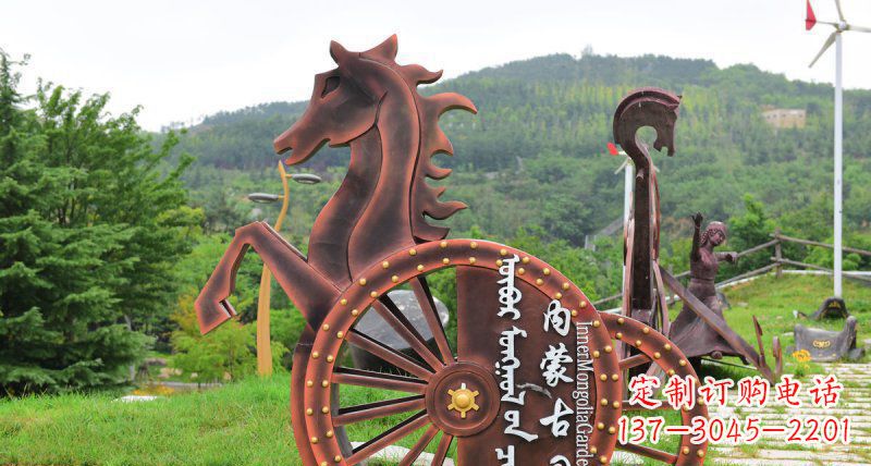 湖南传承历史魅力,不锈钢马车雕塑悠然屹立