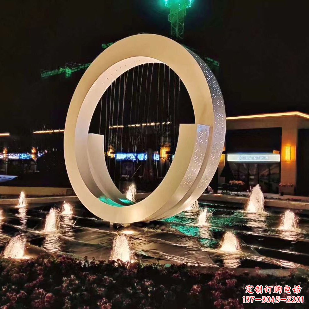 湖南环状喷泉雕塑灯光点亮美丽