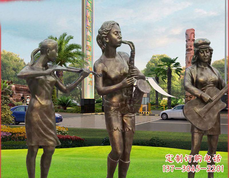 湖南吹萨克斯铜雕人物