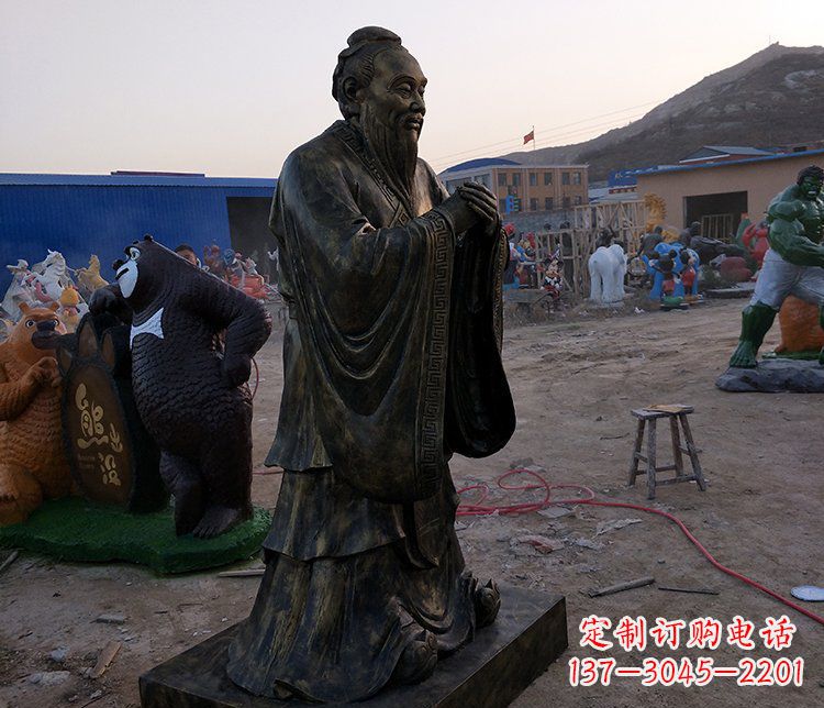 湖南春秋时期人物孔子铜雕雕塑