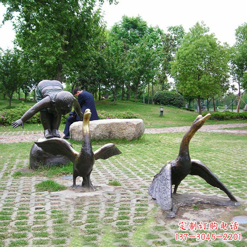 湖南纯铜天鹅情景雕塑