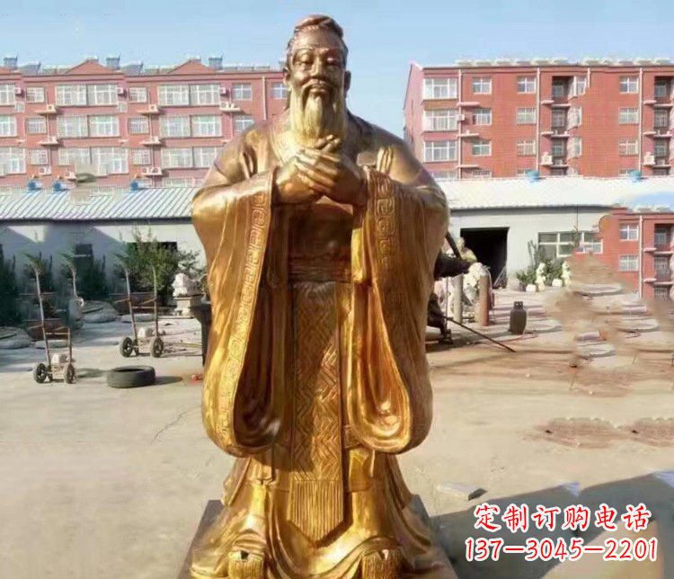 湖南纯铜校园古代孔子人物铜雕塑