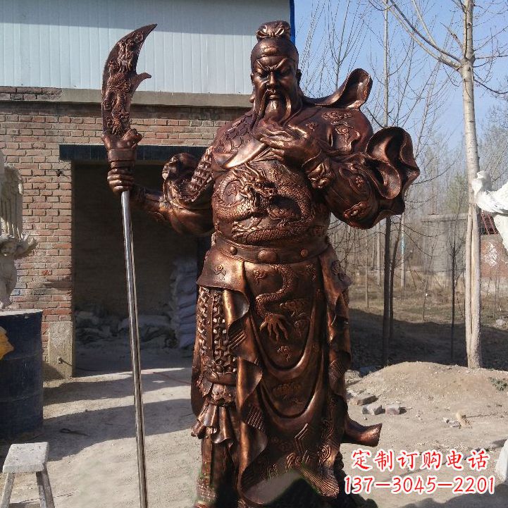 湖南铸造巍然屹立的关公雕像