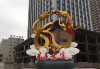 湖南精美的双龙戏珠不锈钢雕塑