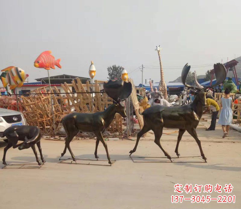 湖南大角鹿群铜雕