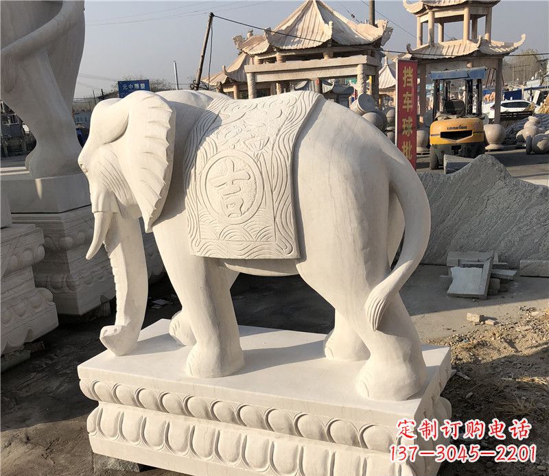 湖南大理石卷鼻如意大象雕塑