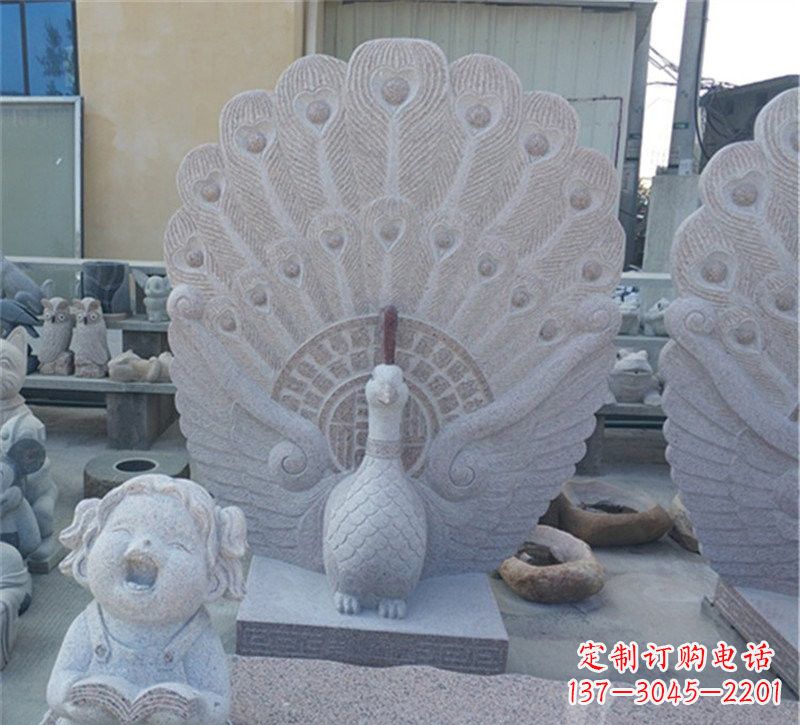 湖南大理石孔雀开屏石雕