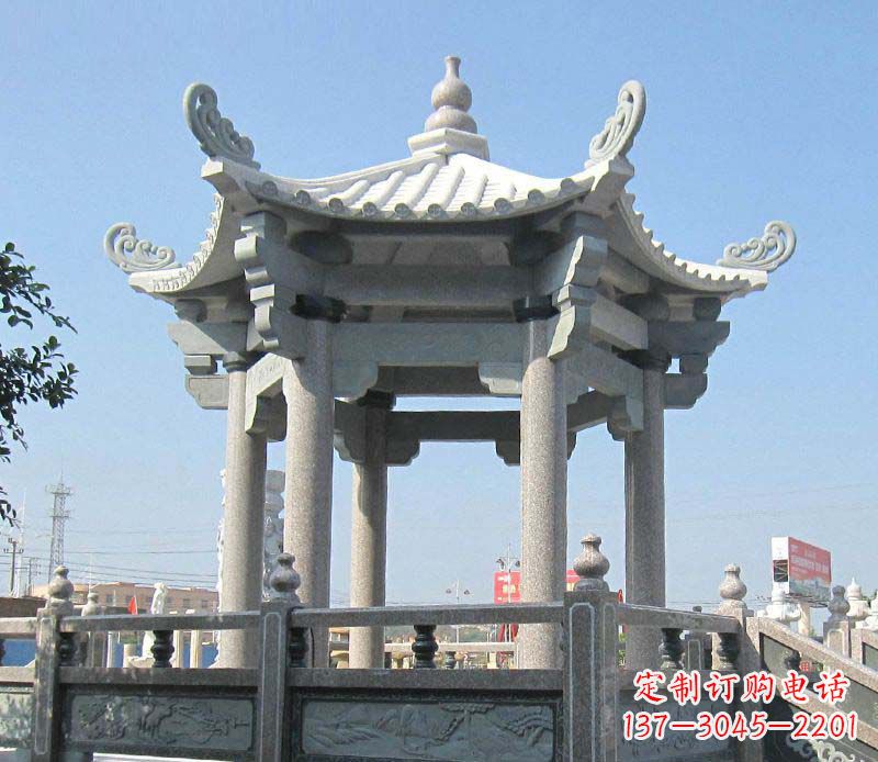 湖南大理石六角凉亭石雕 (2)