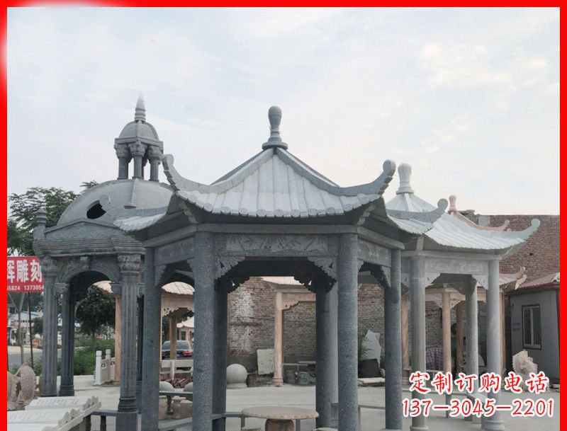 湖南大理石六角凉亭公园石雕 (5)