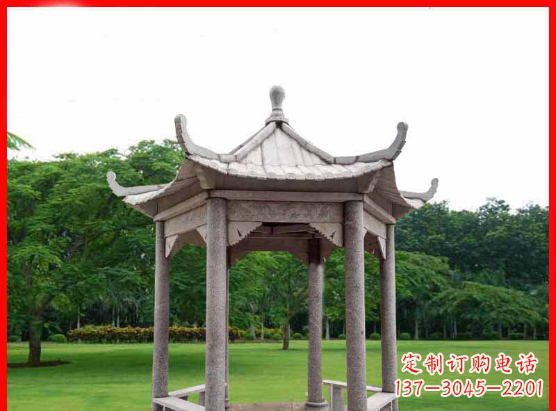 湖南大理石六角凉亭园林景观石雕