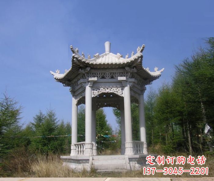 湖南大理石六角石雕凉亭 (3)