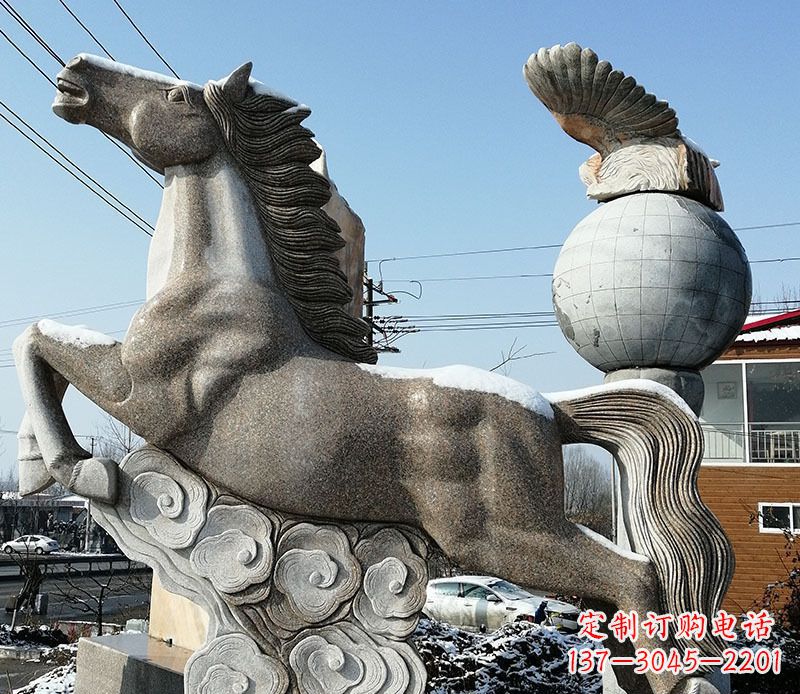 湖南大理石马踏祥云石雕