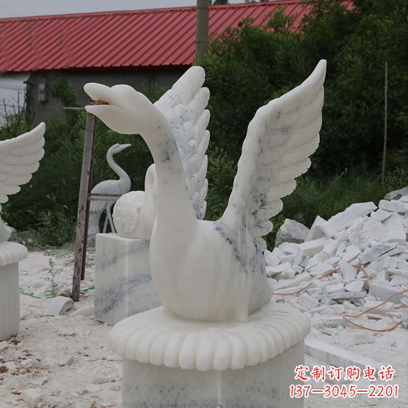 湖南大理石喷水天鹅石雕园林装饰动物雕塑