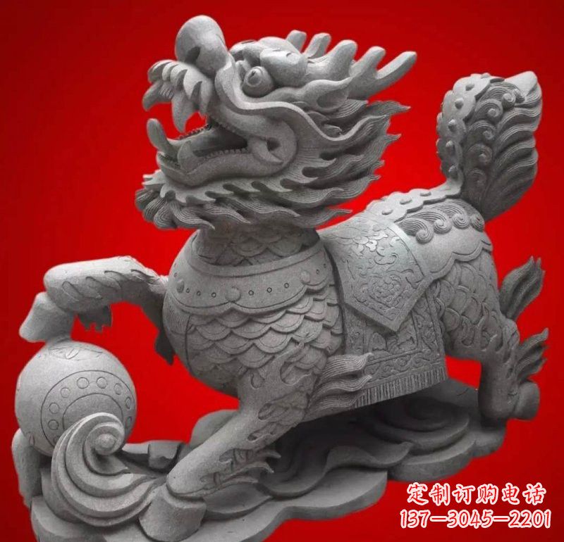 湖南大理石企业小区门口镇宅麒麟雕塑