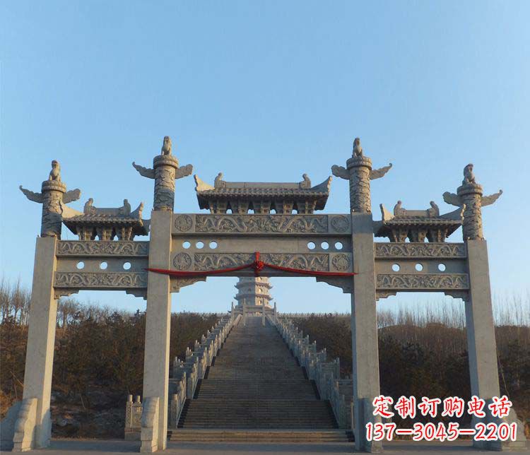 湖南精美大理石三门牌坊雕塑