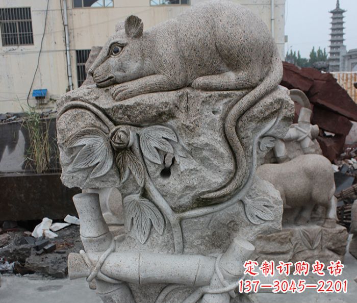 湖南大理石生肖鼠石雕