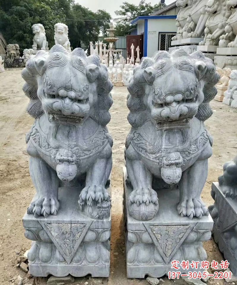 湖南传统工艺精雕大理石狮子石雕塑