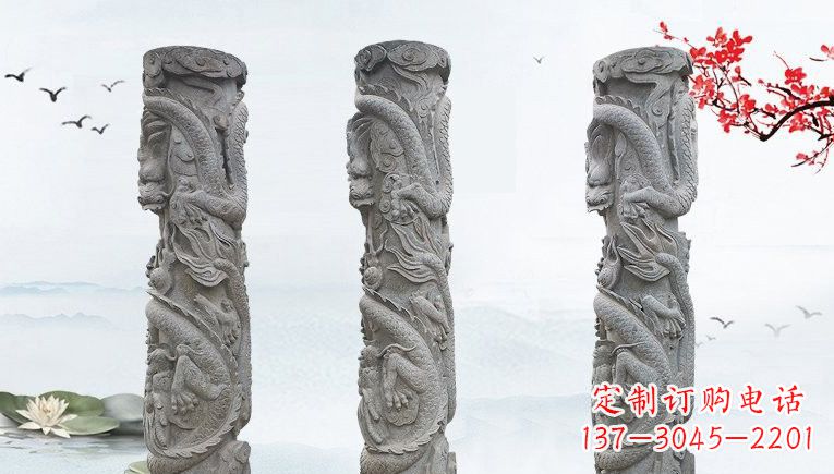 湖南精美大理石龙柱雕塑