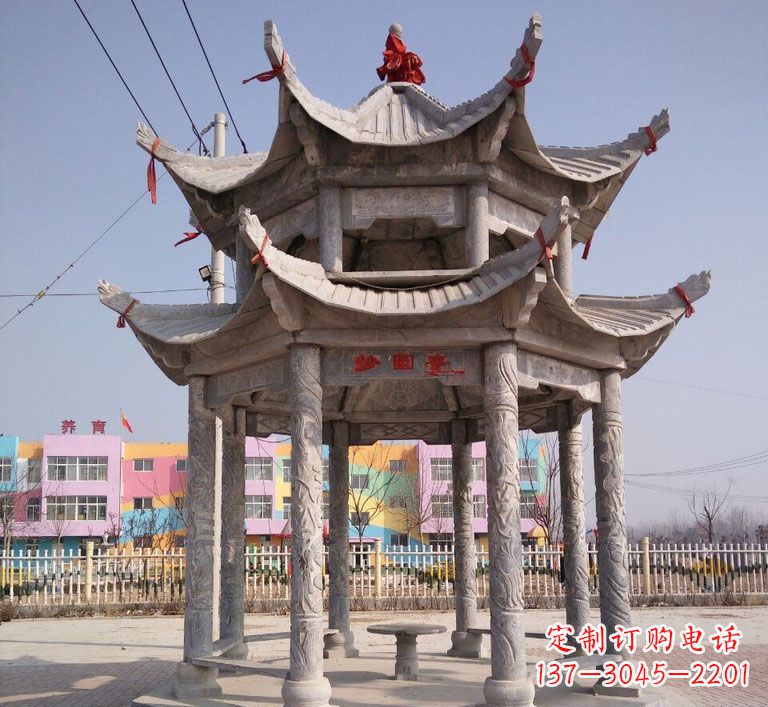 湖南大理石双层八角凉亭广场石雕