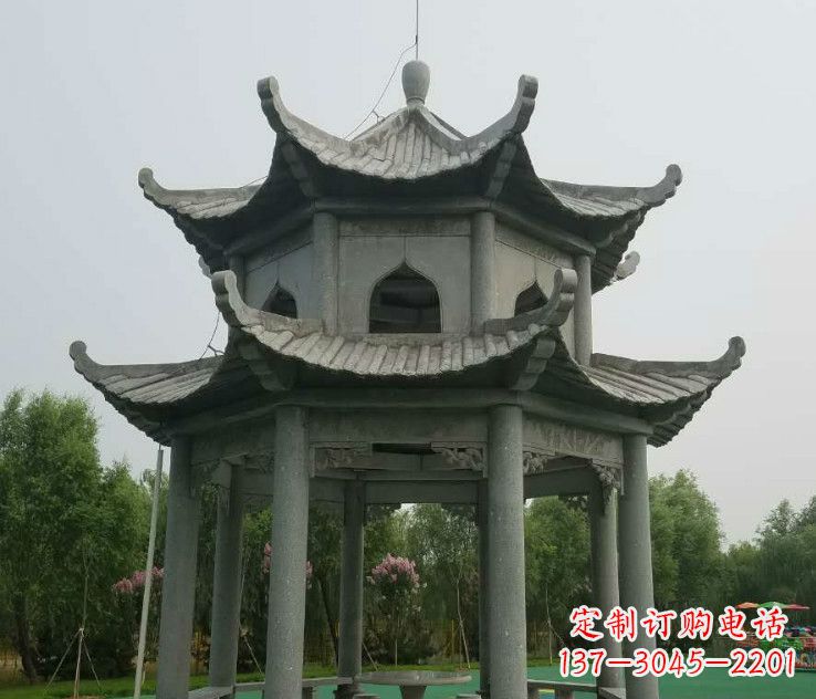 湖南大理石双层凉亭石雕