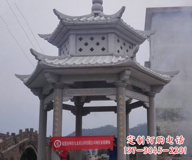 湖南大理石双层石雕凉亭
