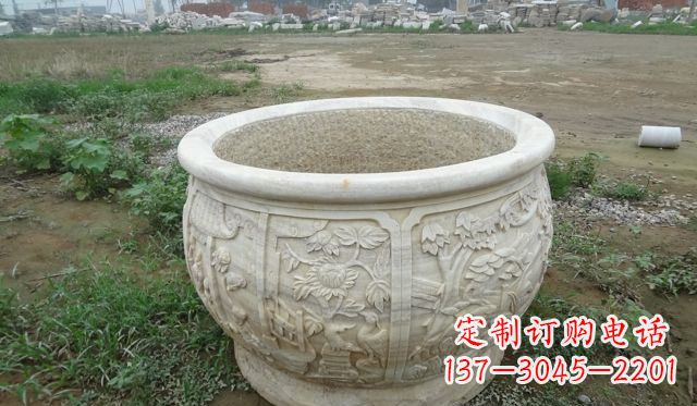 湖南大理石鸳鸯园林景观石雕花盆