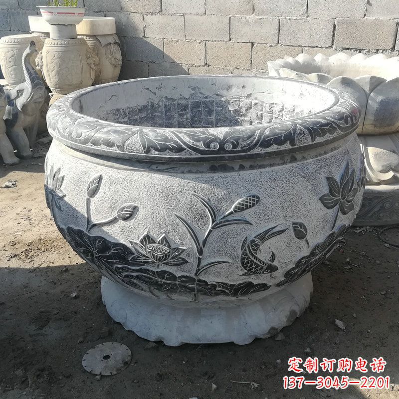 湖南大理石园林水缸摆件