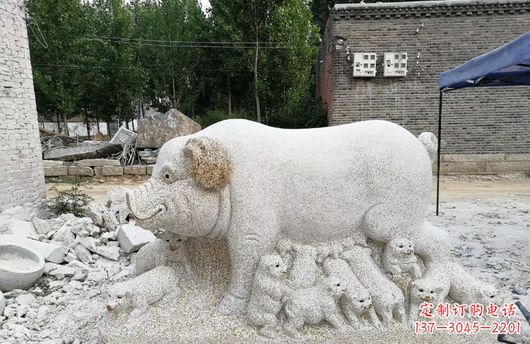 湖南大理石招财小母猪雕塑公园动物雕塑