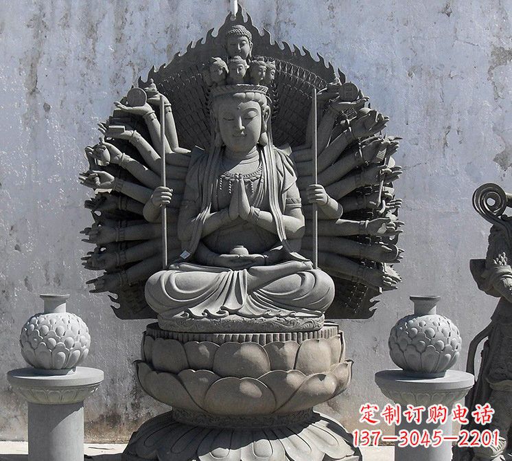 湖南宗教庙宇千手观音大理石雕塑