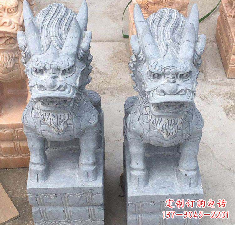 湖南雄伟壮观的白色大理石麒麟坐式门口雕塑