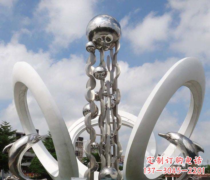 湖南大型不锈钢海豚跳跃雕塑
