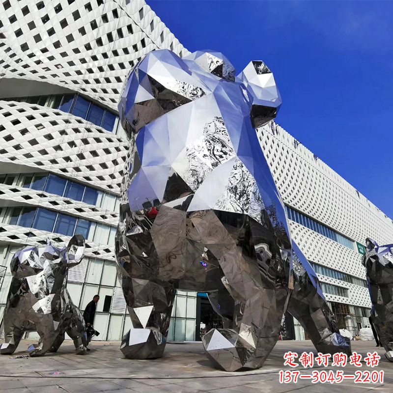 湖南大型不锈钢块面狗雕塑-城市商场广场动物景观