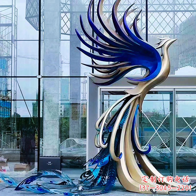 湖南精美彩绘不锈钢孔雀雕塑