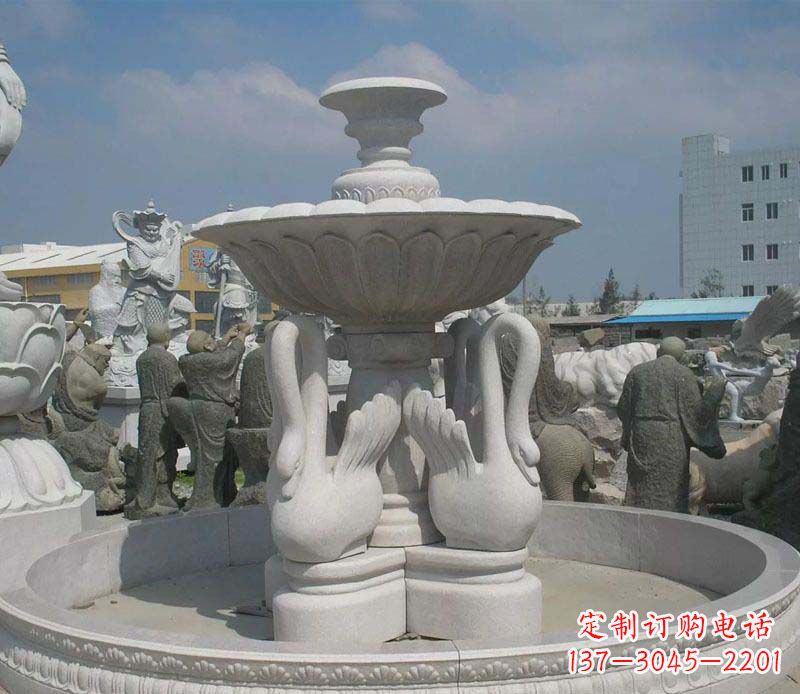 湖南大型汉白玉天鹅喷泉石雕