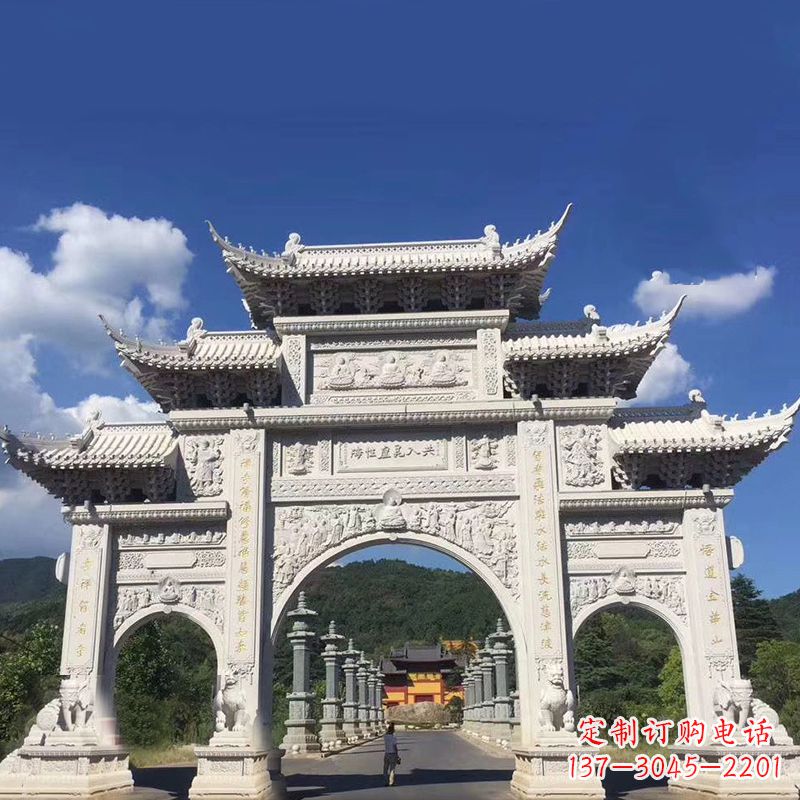 湖南大型汉白玉景区大门石雕牌楼雕塑