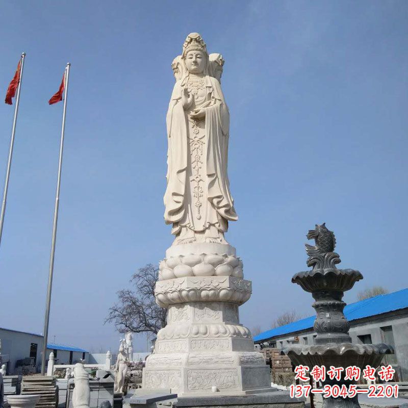 湖南大型汉白玉三面观音石雕