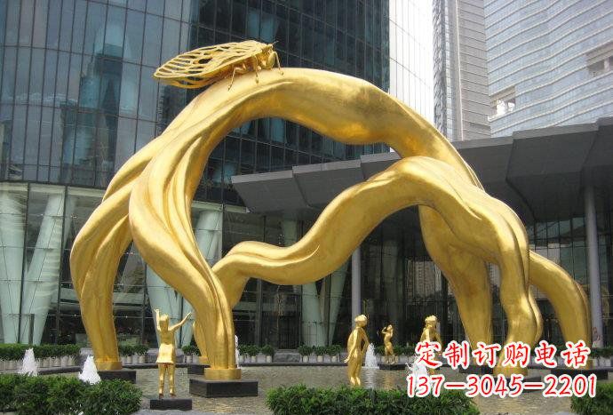 湖南大型树枝和蝉城市景观铜雕