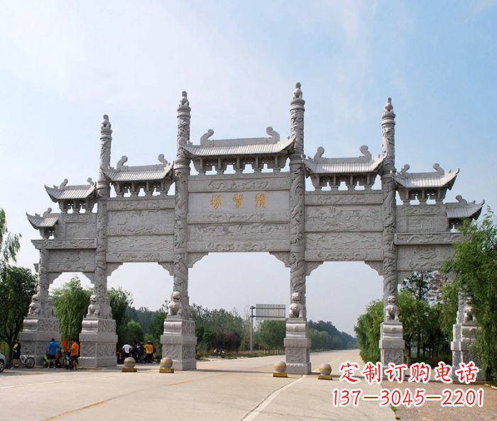湖南大型五门道路石雕牌坊