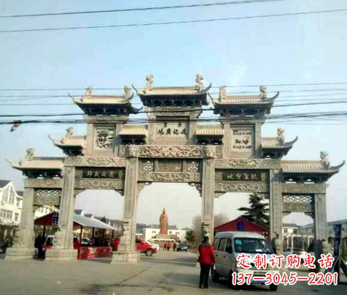 湖南大型五门石雕牌坊 (3)