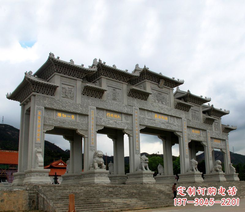湖南大型五门石雕牌楼雕塑 