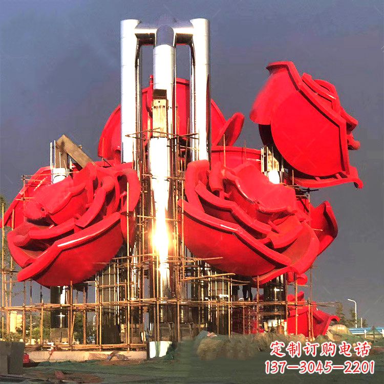 湖南大型园林不锈钢玫瑰花景观雕塑
