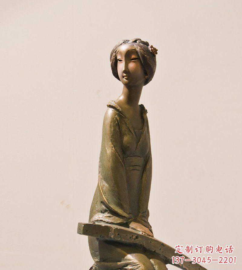 湖南古筝女人铜雕古代人物雕塑