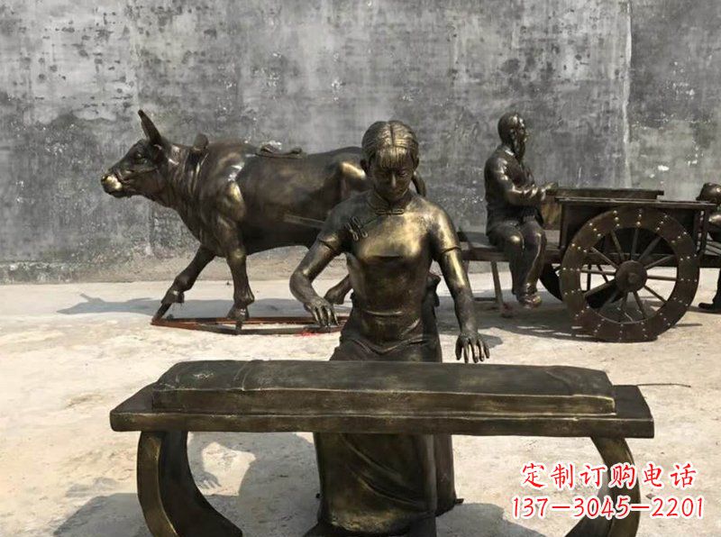 湖南弹古筝人物校园景观铜雕